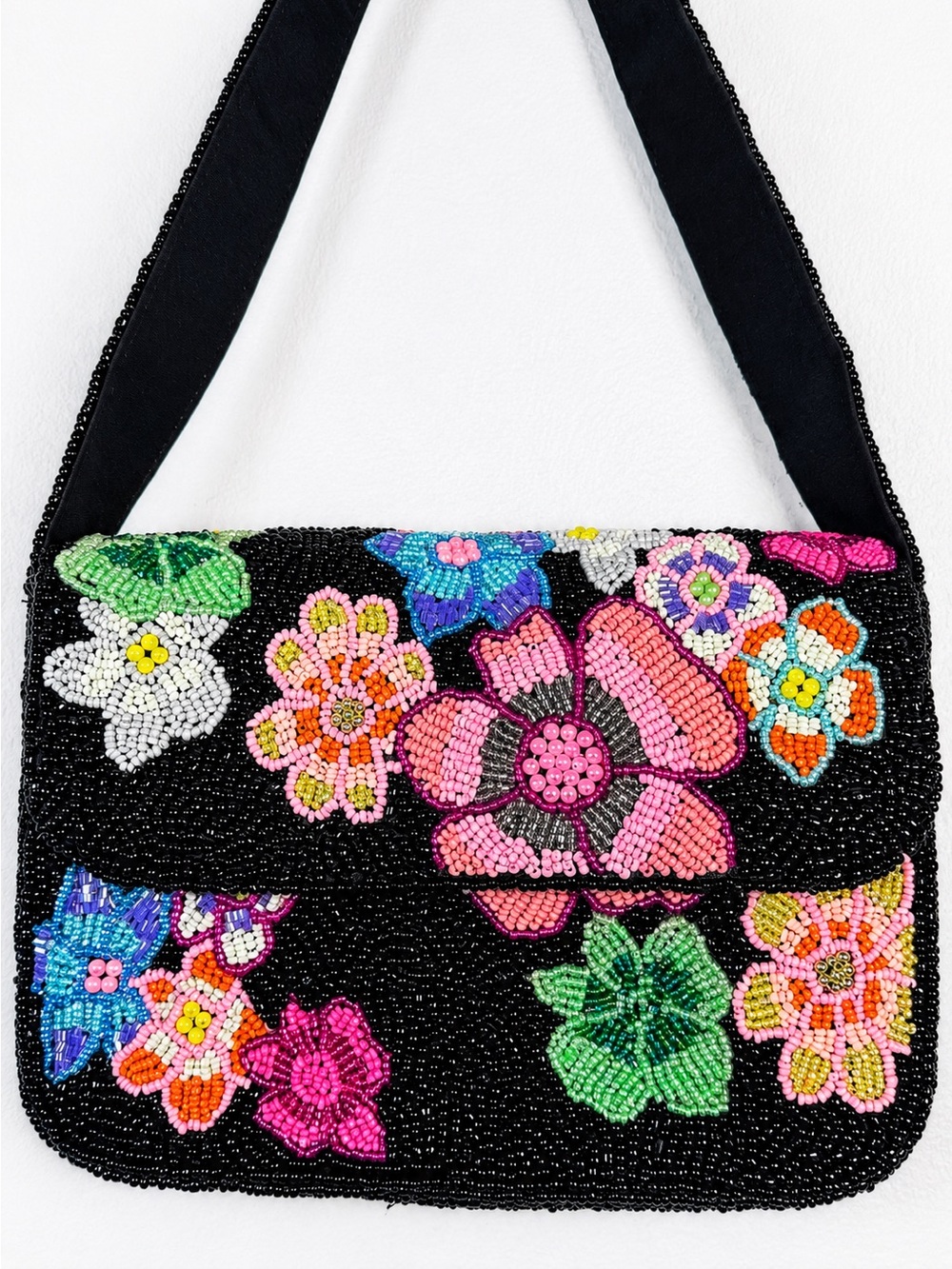 Colorful Floral Beaded Shoulder Bag Boho Statement Purse Y2K Cottagecore NWOT - Picture 3 of 16